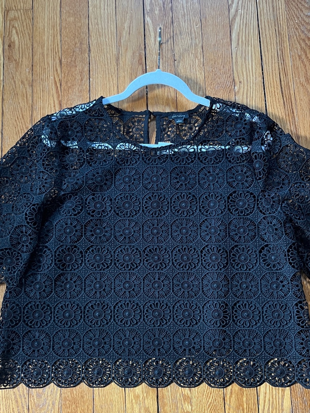 Ann Taylor Black Crochet Lace Short-Sleeve Blouse